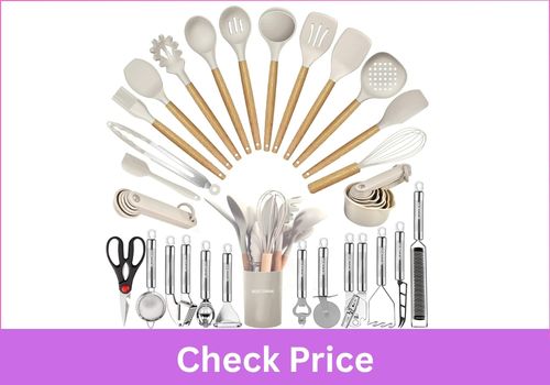 BESTZMWK 35-Piece Silicone Wooden-Handle Set
