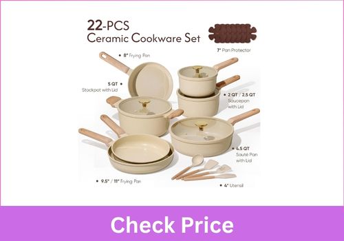 CAROTE 22-Piece Silicone-Lid Ceramic Cookware Set